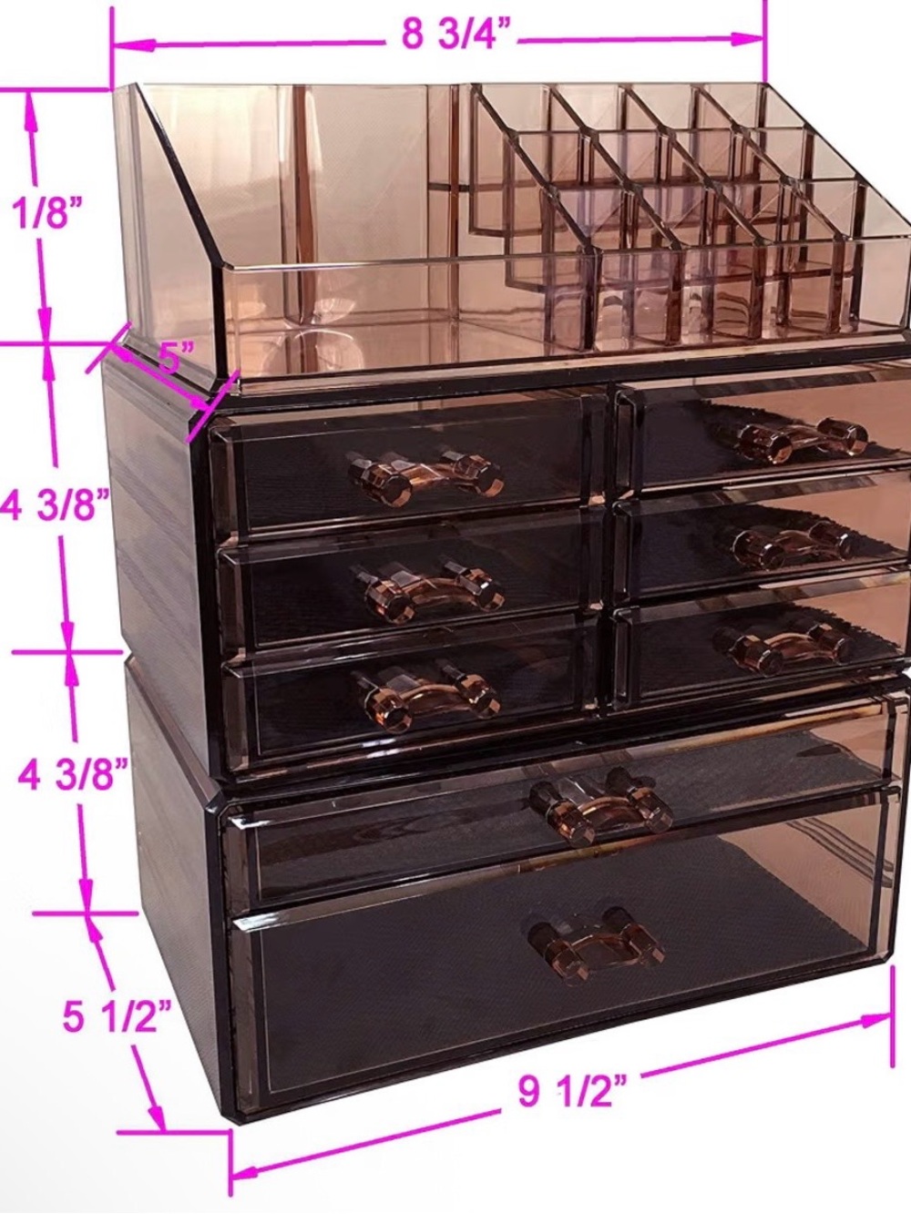 Three Piece Set Acrylic Cosmetic Organizer Storage Drawers - Brown - Picture 2 of 4